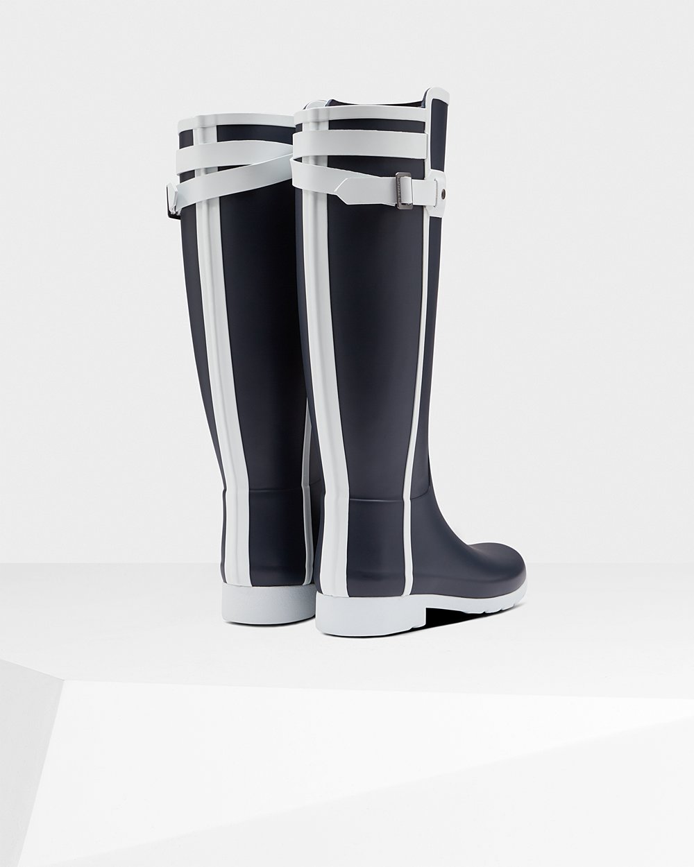 Womens Tall Rain Boots - Hunter Refined Slim Fit Contrast (64UHDIZWP) - Navy/White